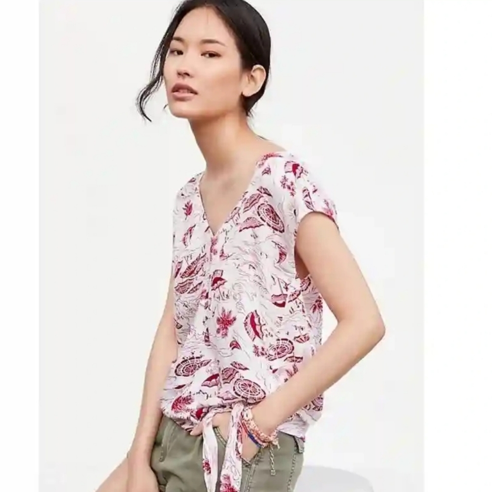 Anthropologie S Tie front short sleeve top